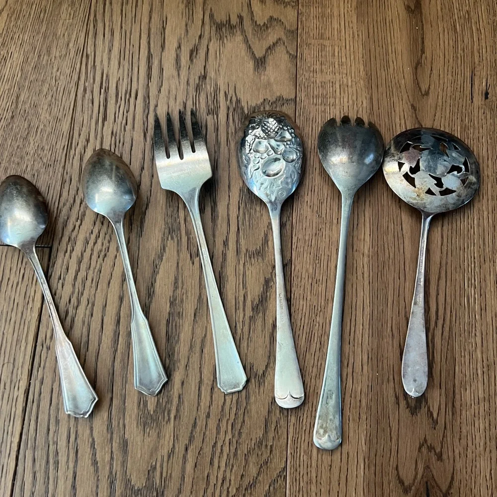 Vintage Silver plated serving fork and Spoons